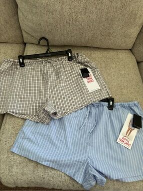 Ruffle Trim Short - Blue Stripe & Gray Plaid Lounge Shorts